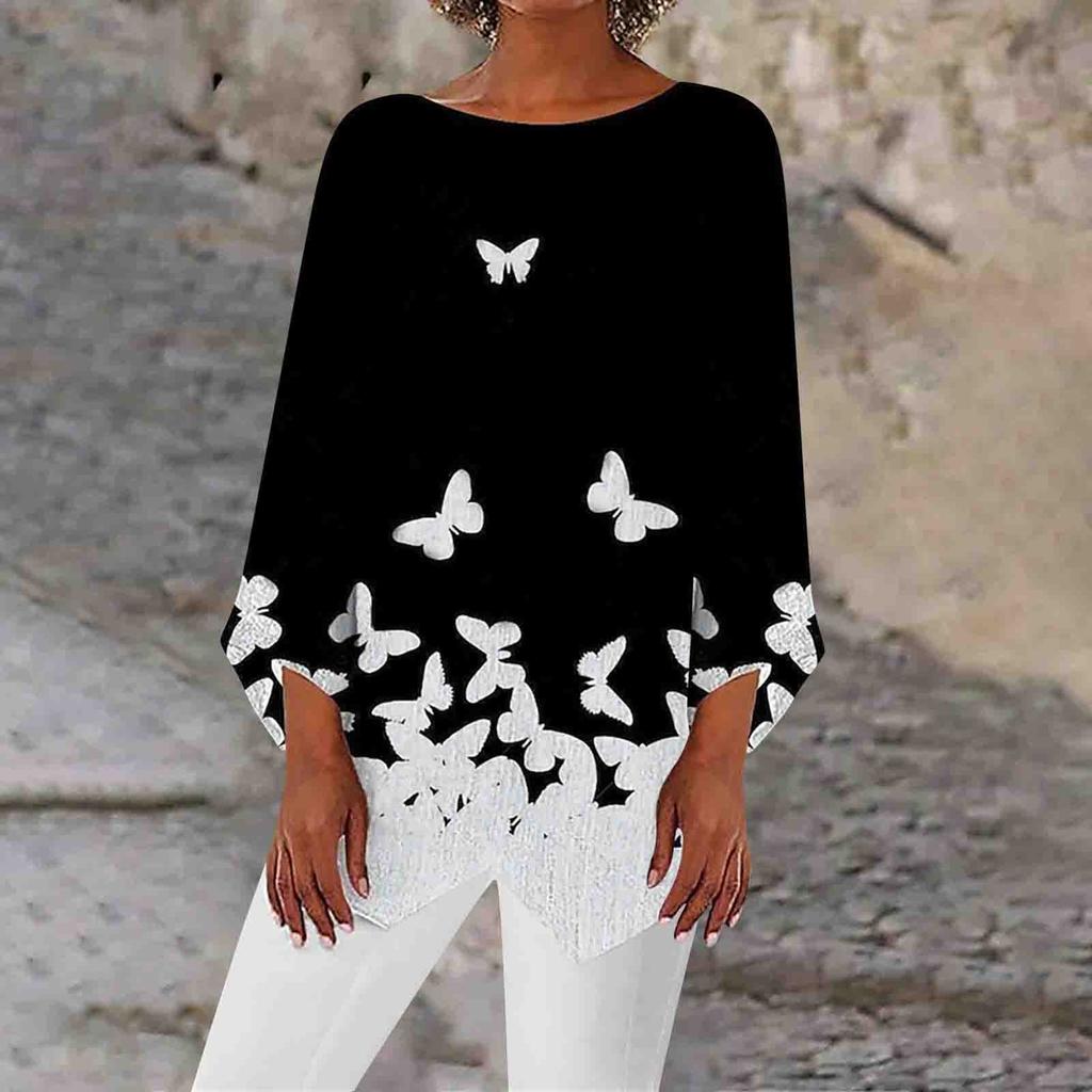 Женские топы с геометрическим принтом и длинными рукавами, дышащая рубашка с круглым вырезом и панелями