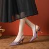 Satin Word with Purple Women's Single Shoes Women's High Sense, Bag Head Thin Heel Pointed Sandals High Heels Women's Summer