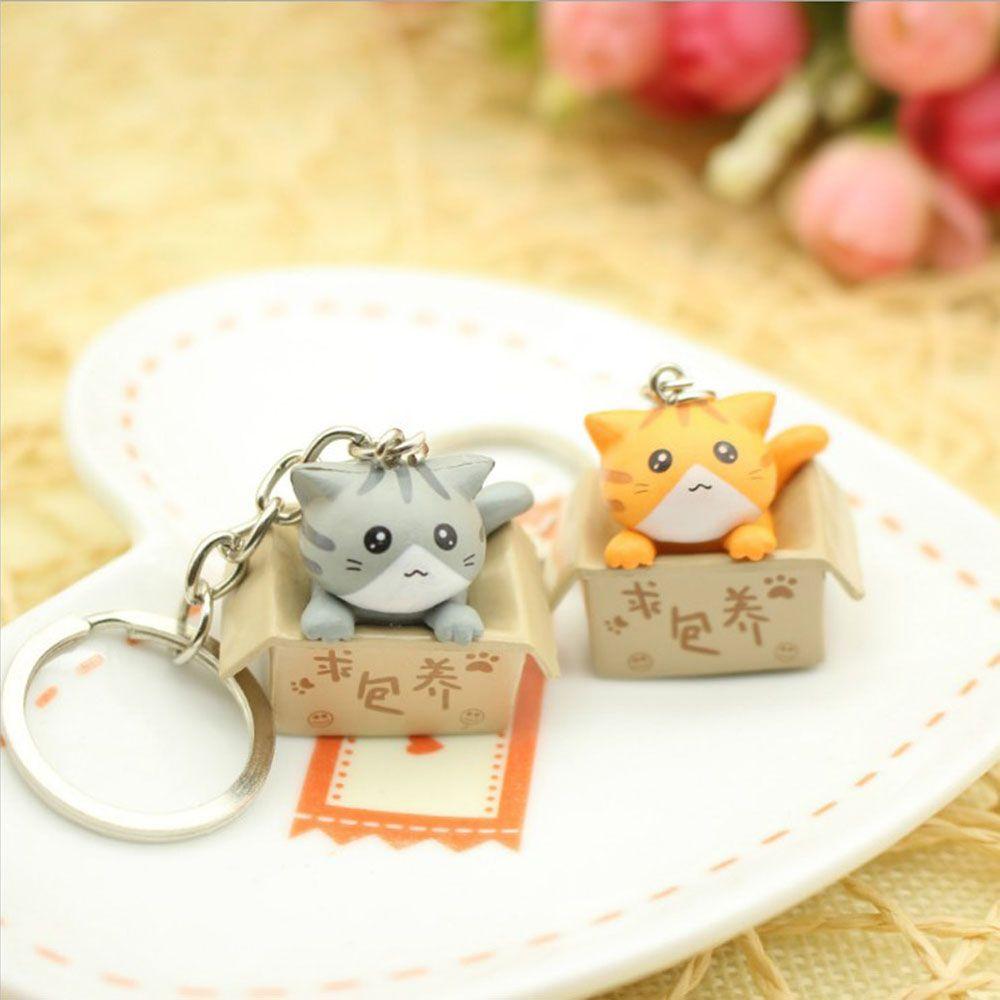 Cute Cartoon Ornaments Box Personality Little Cat Key Ring For Men Women Bag Charm Pendant Keychain