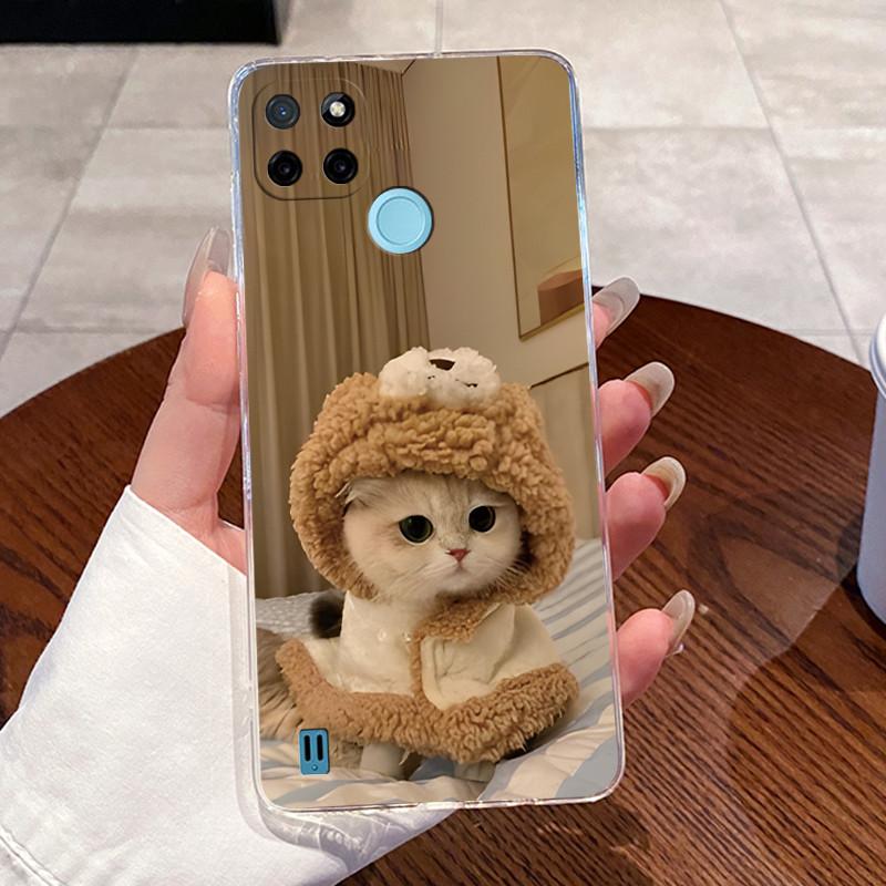 Чехол для Realme C21Y C25Y C21 Чехол Эстетичный Модный Милый Кот Прозрачный Силикон Мягкий ТПУ Задняя Крышка RMX3261 RMX3265 RMX3201