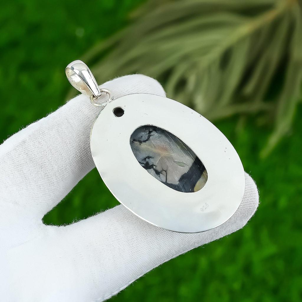 925 Sterling Silver Oval Natural Picasso Jasper Amethyst Bezel Pendant Jewelry