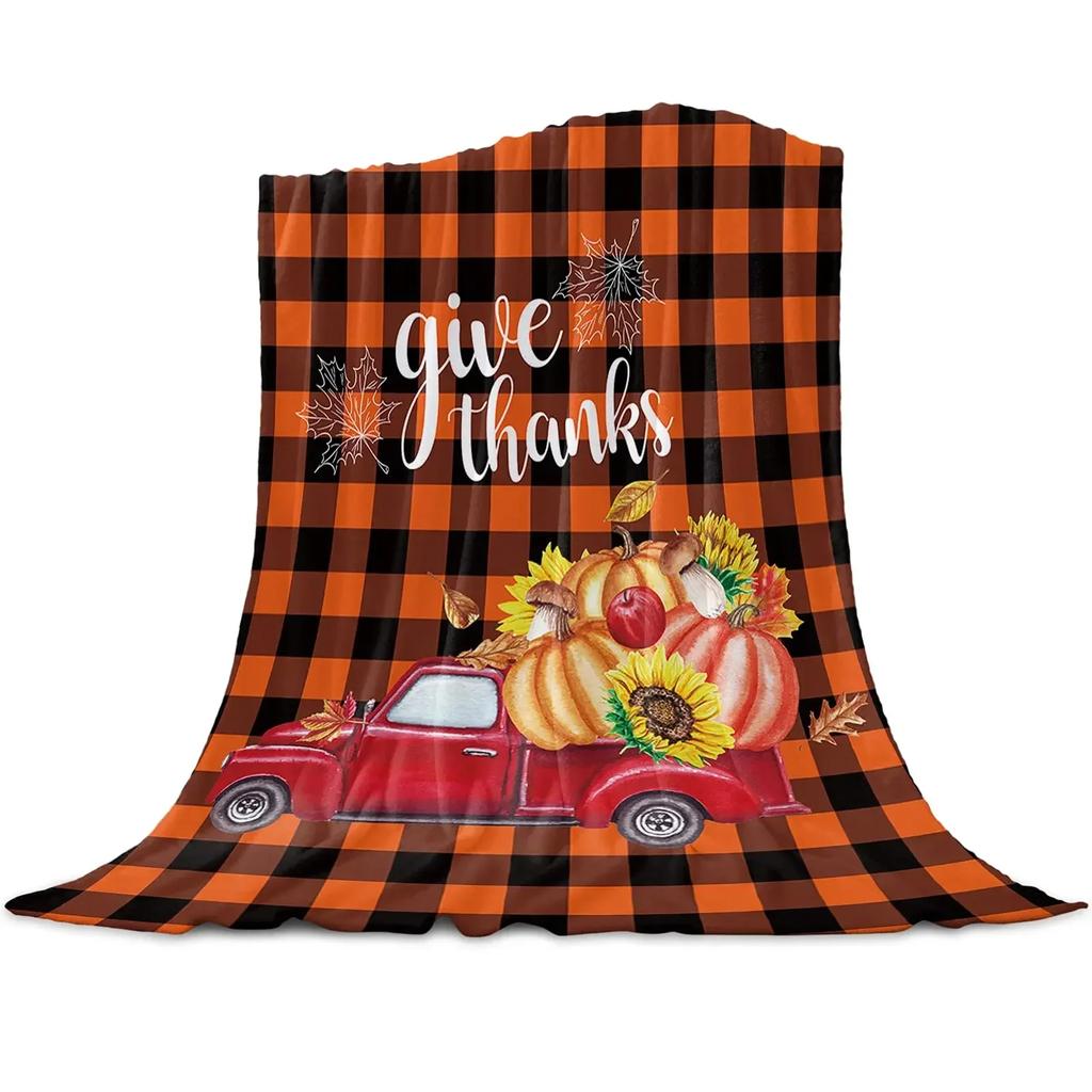 Thanksgiving Pumpkin Blanket Super Soft Flannel Throw Blankets Pumpkin Turkey Maple Leaf Gnome Plaid Blanket Plush Blankets Gift