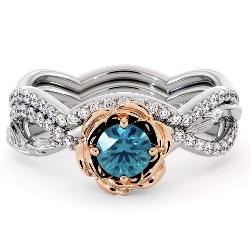 Женское двухцветное кольцо с цирконием в форме розы, креативные свадебные украшения для женщин