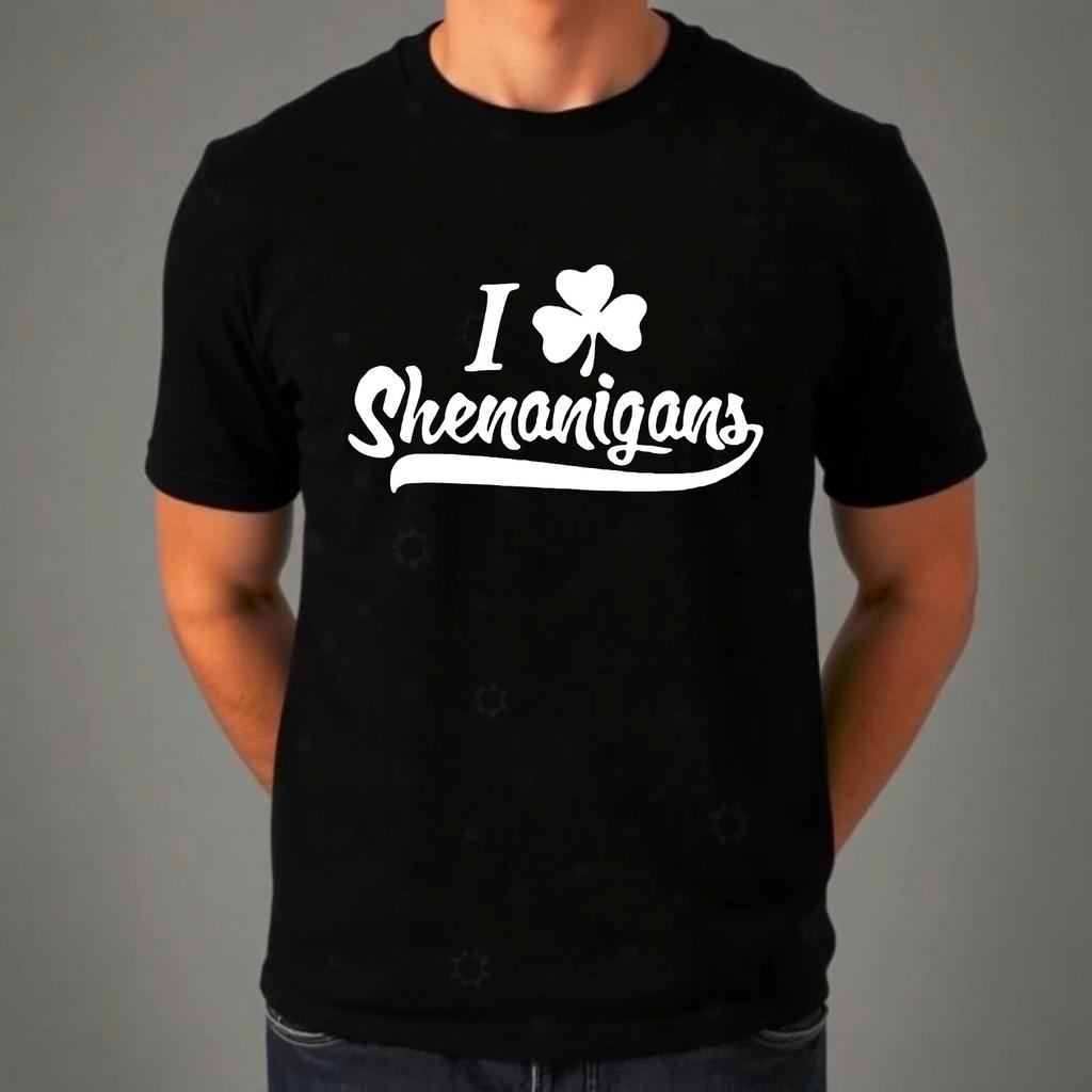 I Love Shenanigans T-Shirt, St Patricks Day Funny Irish Shamrock Clover Gift Tee
