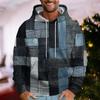 Men'S Loose Ethnic Style Imitation Denim Patchwork 3d Printed Hooded Sweatshirt Casual Fashion Sports Sweatshirt
