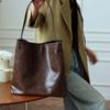 Big Tote Bags Women Cow Leather Large Simple Commuting Bucket Bag Ladies Single Shoulder Bag