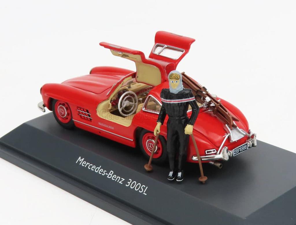 Schuco Scale 300SL 1954 Red with Ski Figure 1/43 Mercedes-Benz (W198)