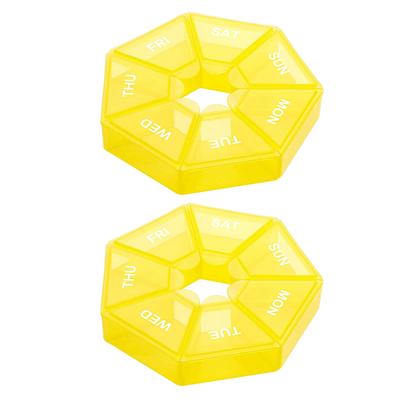 Упаковка из 2 контейнеров для таблеток, 7 ячеек для хранения, ежедневный органайзер для таблеток, таблеток, конфет, портативный, для дома, путешествий, кемпинга, органайзер-бокс