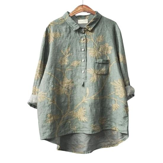 Женская рубашка с лацканами и пуговицами на рукавах 3/4, рубашка с вырезом, топы с цветочным принтом, свободная посадка, повседневная рубашка, тонкая блузка, уличная одежда