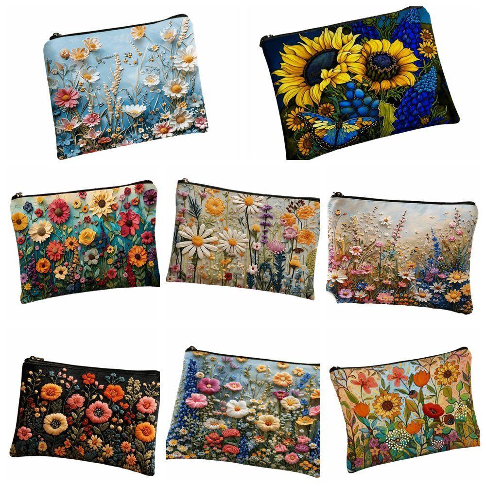 Double-sided Printed Toiletries Organizer Floral Cosmetics Storage Bag Outdoor Use