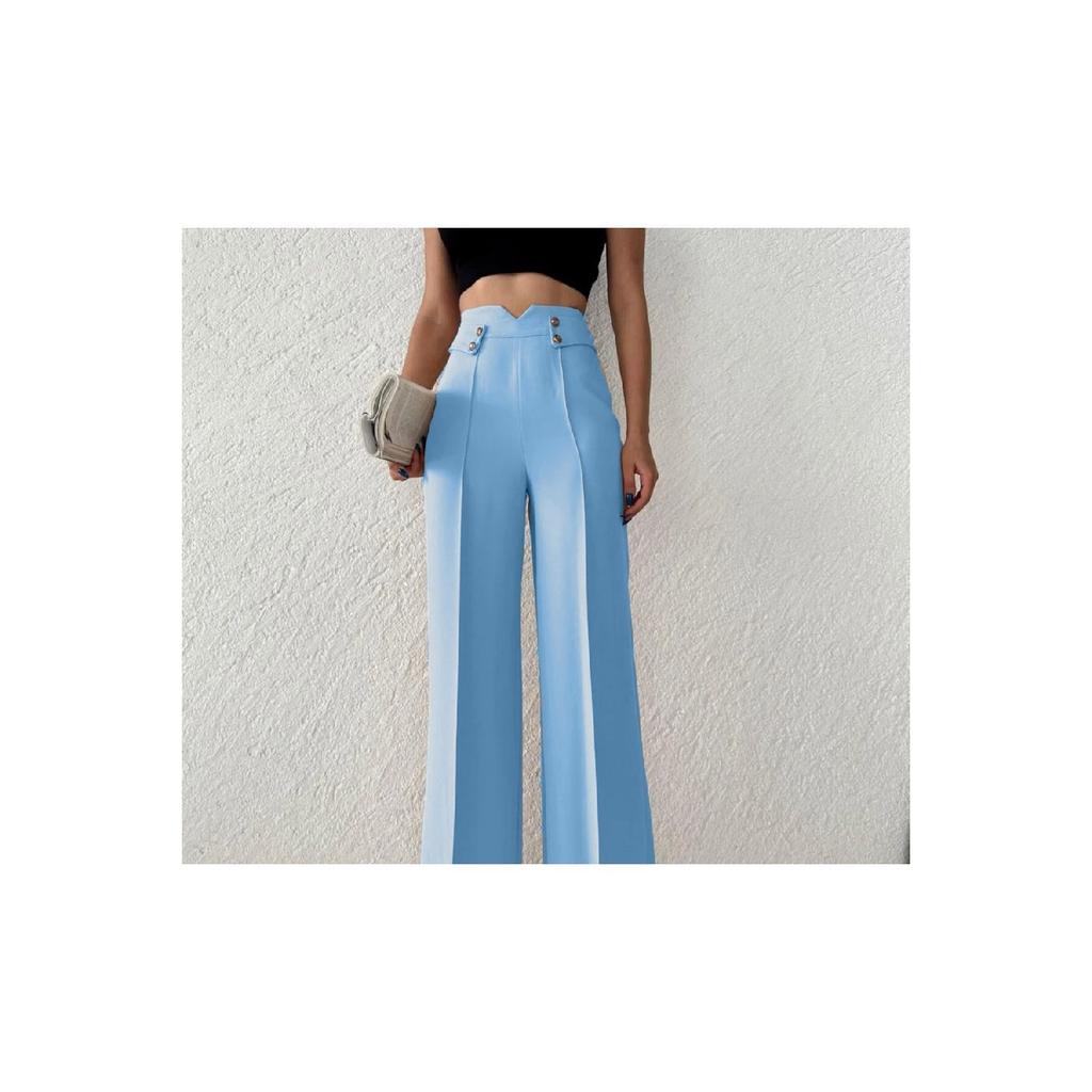 Women's High Waist Palazzo Buttoned Detail Slim Fit Pants