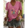 Women's T-Shirt Floral Pattern Printing Fashion Casual Oversized High-Quality Tee Shirt V-Neck Women's Clothing Summer