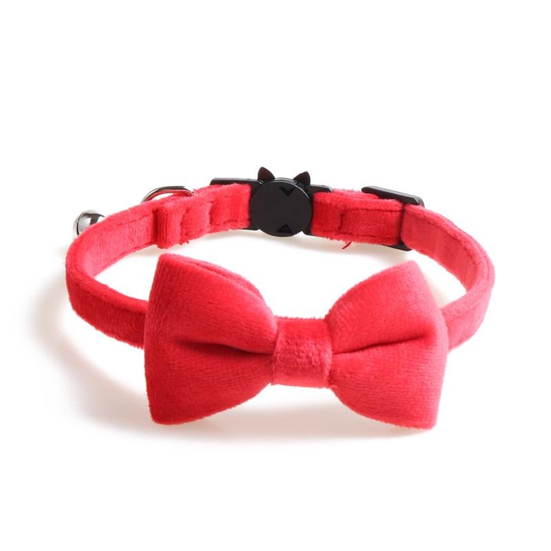 Velvet Cat Collar Bowknot Adjustable Safety Buckle Gatos Bow Tie Cat Accessories Collar for Cats with Bell Solid Color