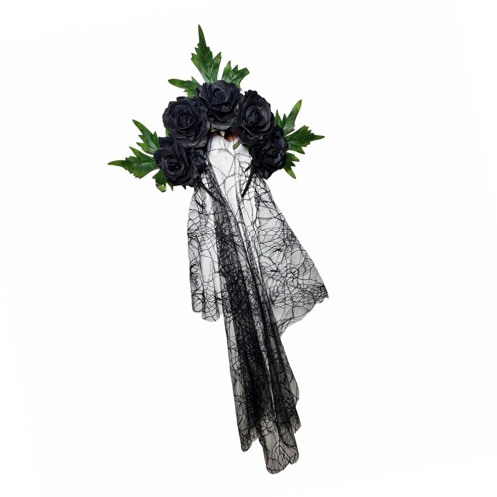 Хэллоуин Готический кружевной платок-повязка на голову с красными розами Косплей Повязка для волос для женщин Детские аксессуары для костюмной вечеринки