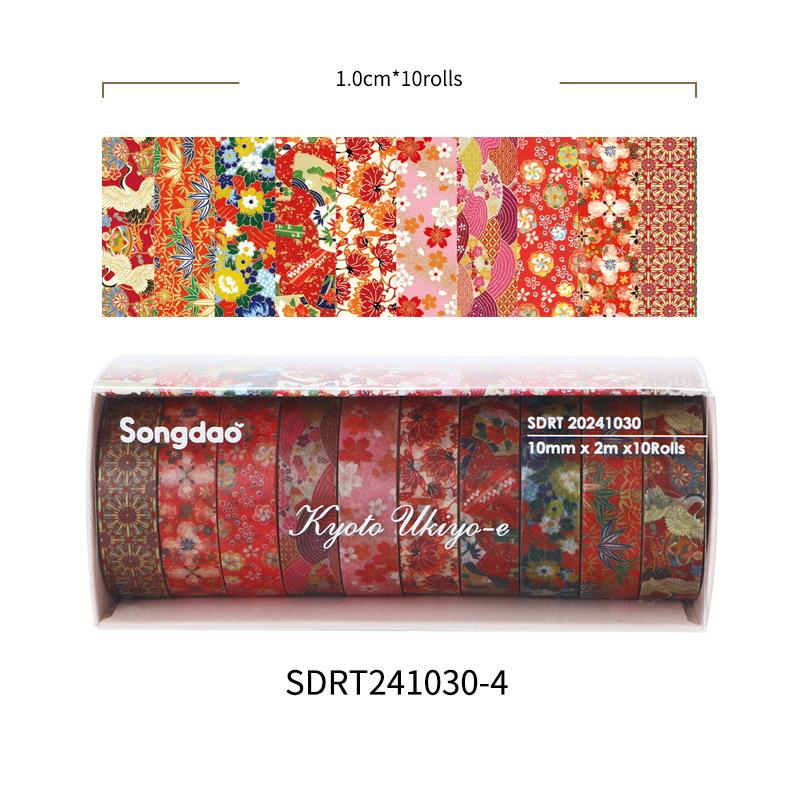 10 Rolls Kyoto Ukiyo-e Washi Tape Set Japanese Traditional Art Retro Wave Floral Pattern Masking Tape for Diary Album