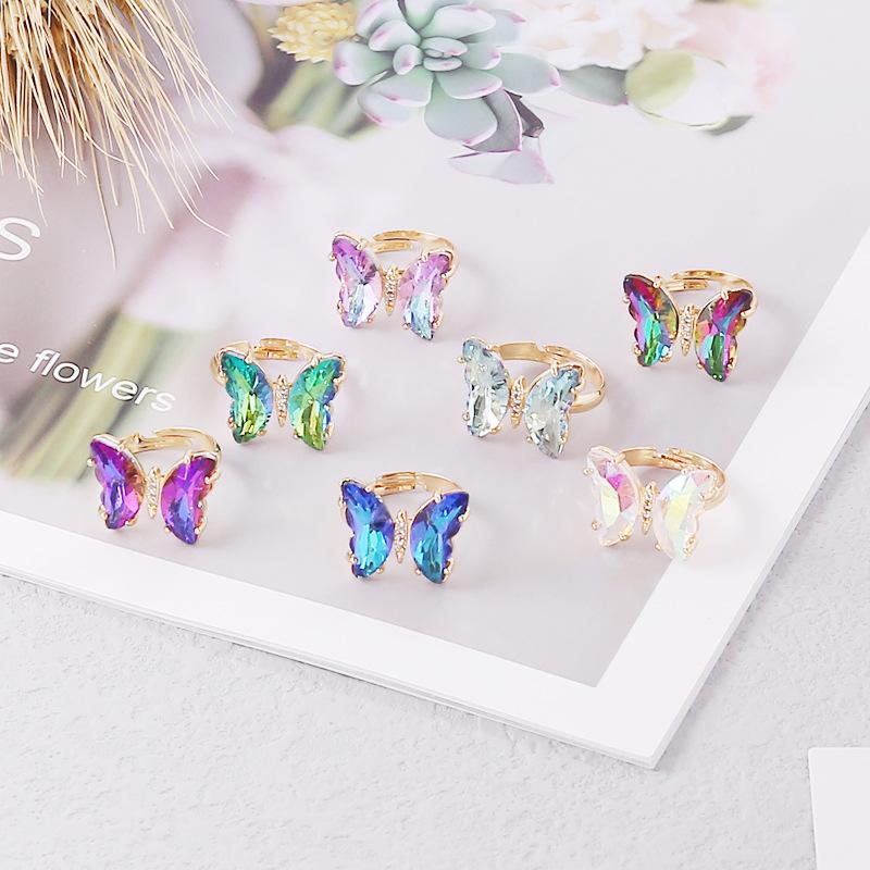 New European American Gradient Butterfly Ring Female Ins Fashion Trend Elegant Temperament Hand Ornaments For Ladies