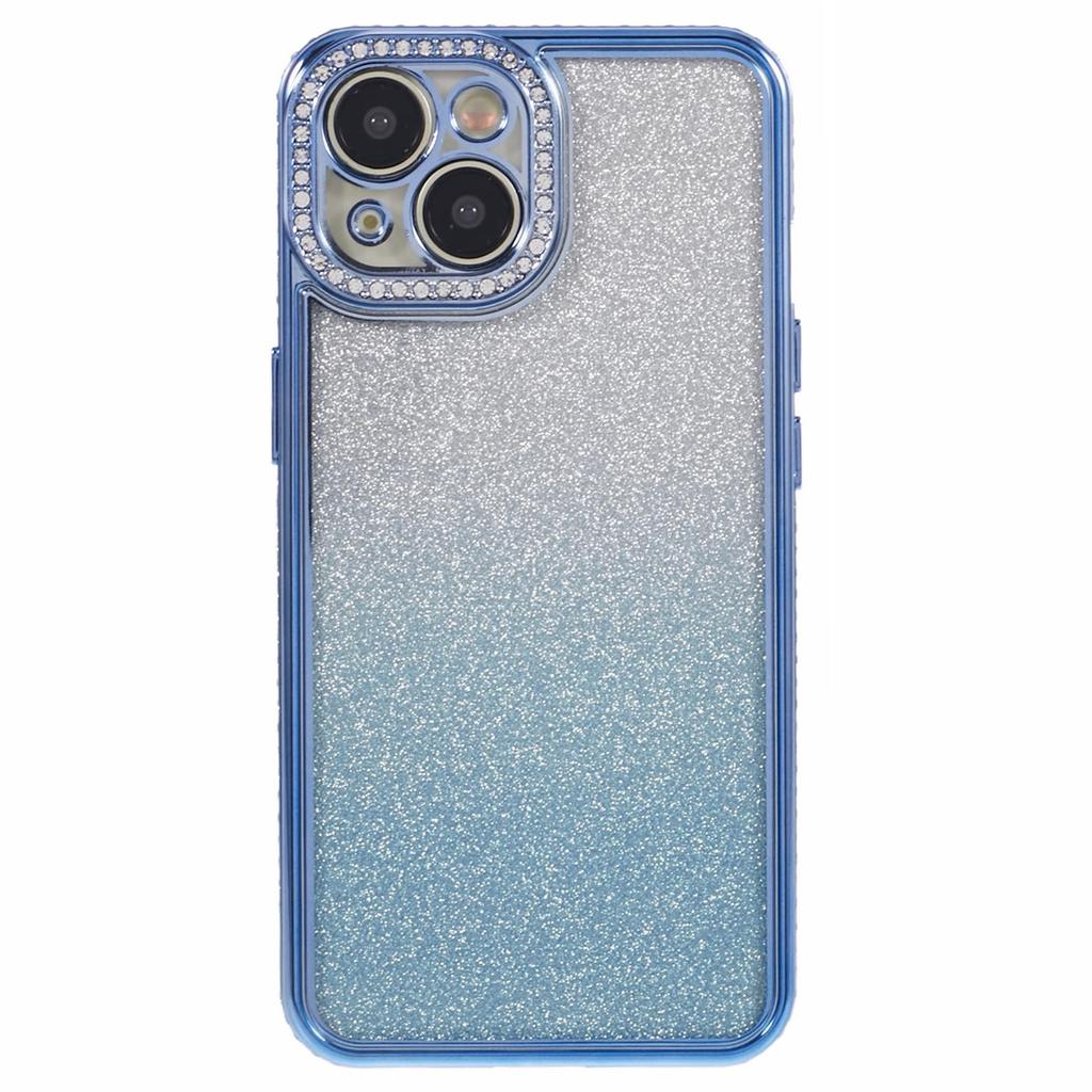 For iPhone 13 TPU Case Shiny Rhinestone Decor Gradient Protective Back Shell