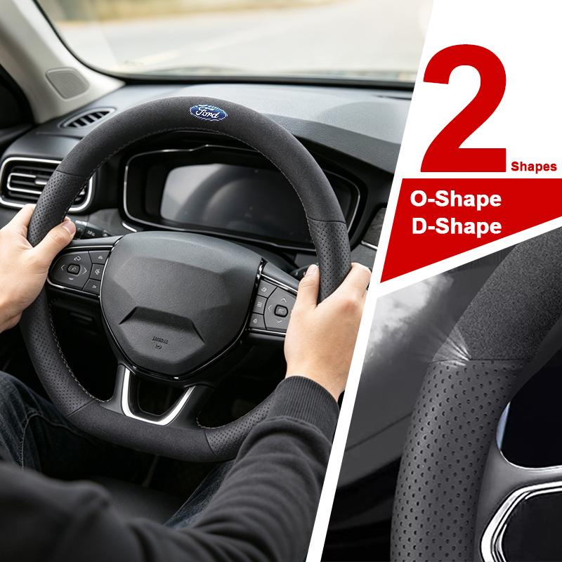 38CM Car Steering Wheel Cover Suede Breathable Protector For Ford Mustang GT Fiesta Focus Mondeo Kuga Ecosport Edge F150 sticker