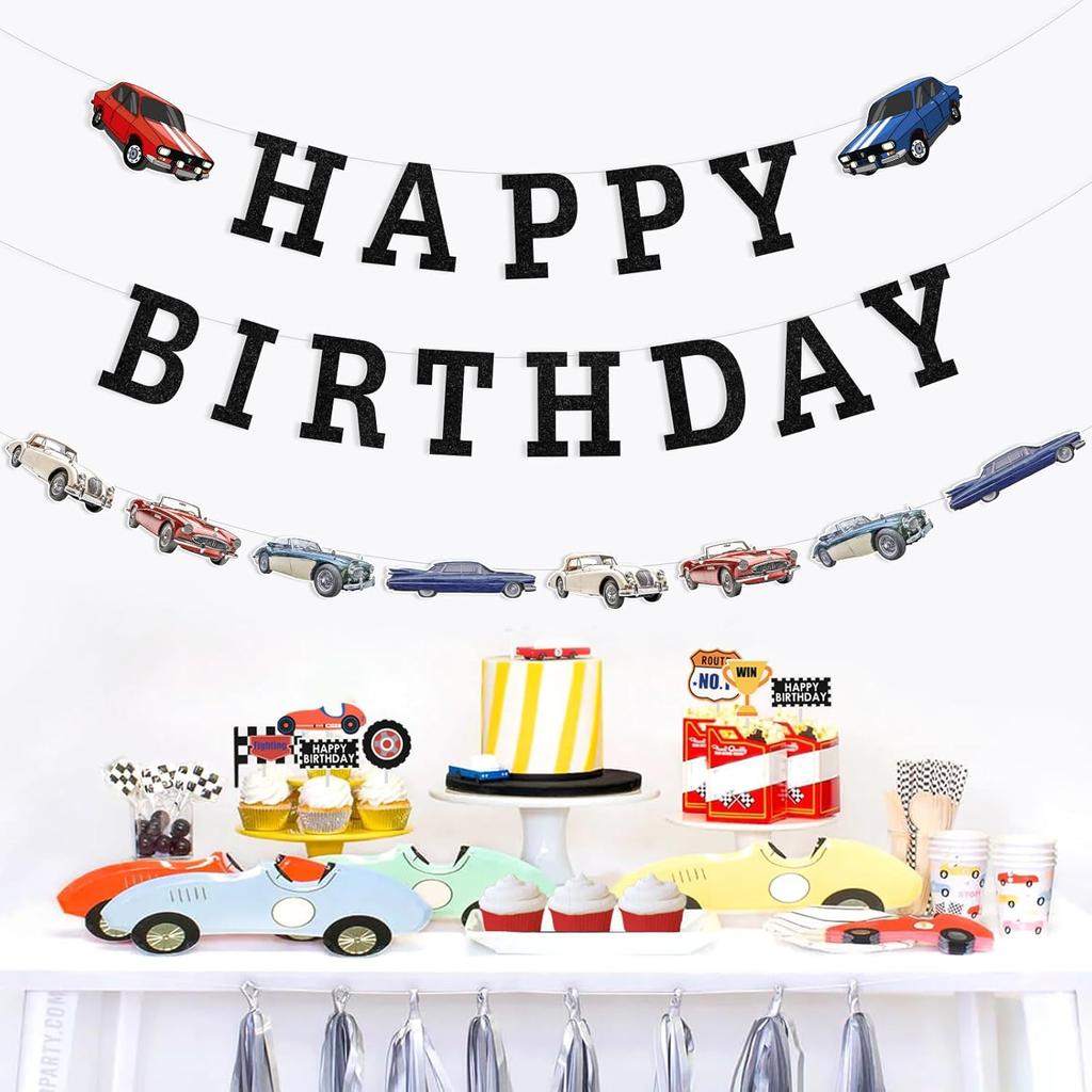 Classic Car Birthday Banner Vintage Classic Car Garland 90s Cars Birthday Decorations Convertible Vintage Cars Theme Banner Garlands Party Decor for