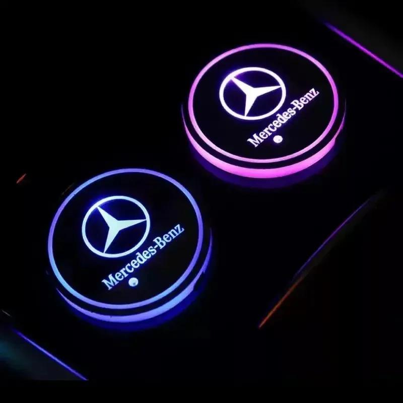 New For Mercedes Benz 2pcs Interior Light Coaster LED Illuminated Car Water Cup Coaster For Mercedes Benz B/C/E/S Class A Class
