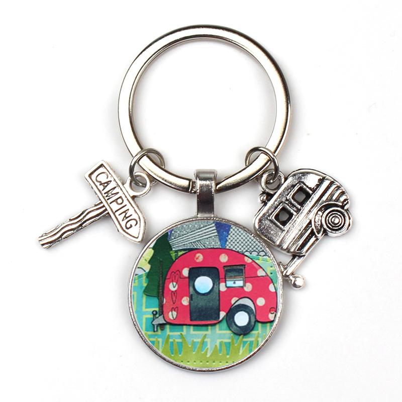 New Cute Camper Wagon Keychain I Love Camping Keychain Trailer Signpost Keychain Vacation Travel Memorial Gift