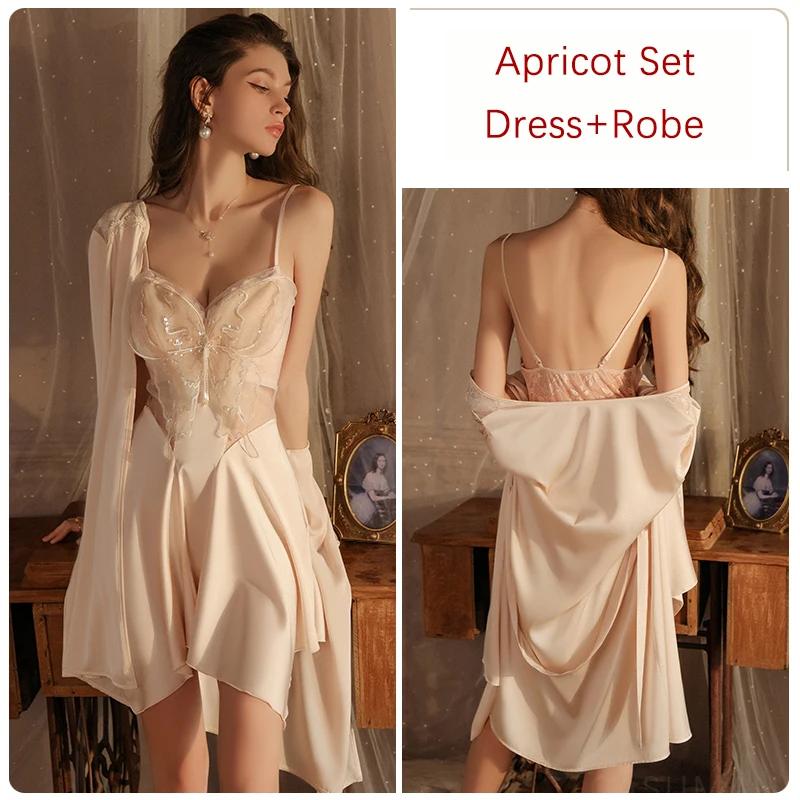 Женский сексуальный комплект пижамы Бабочка Прозрачный бюстгальтер с завязками Женский халат Банный халат