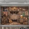 2D plane western cowboy bar theme background cloth, with the word "SALOON" combined with the tavern setting