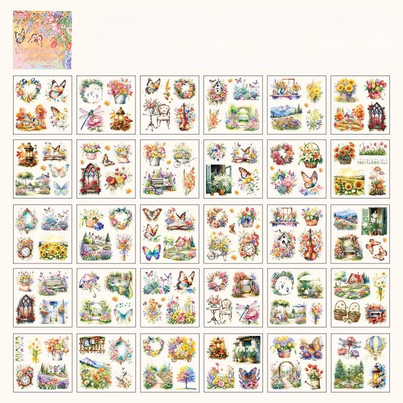 30 шт. Горный цветок бабочка нарезка пленка наклейка наклейка книга ПЭТ наклейка наклейка книга ручной работы коллаж материал