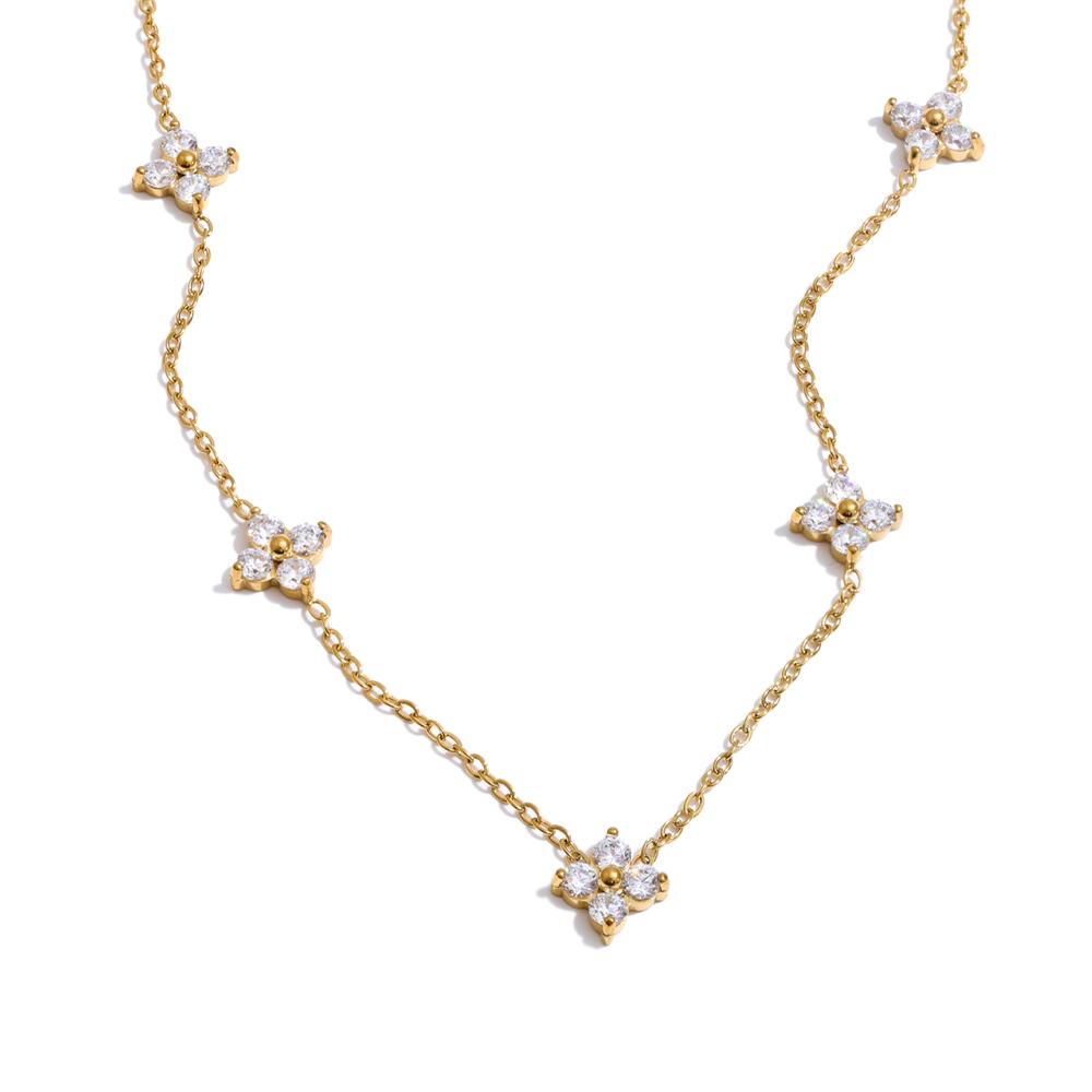 Yhpup Stainless Steel Cubic Zirconia Flower Chain Necklace High Quality Spring Summer Popular Dainty Thin Jewelry Accessories