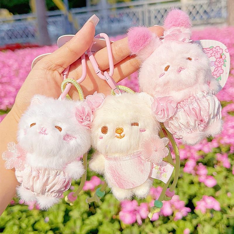 Cherry Blossom Bear Rabbit Cat Plush Keyring For Teen Girls And Collectors