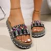 Fashion Ethnic Style Colorful Beaded Flat Slippers for Women 2025 Summer Beach Vacation Sandals Woman Plus Size Non Slip Outdoor Slides
