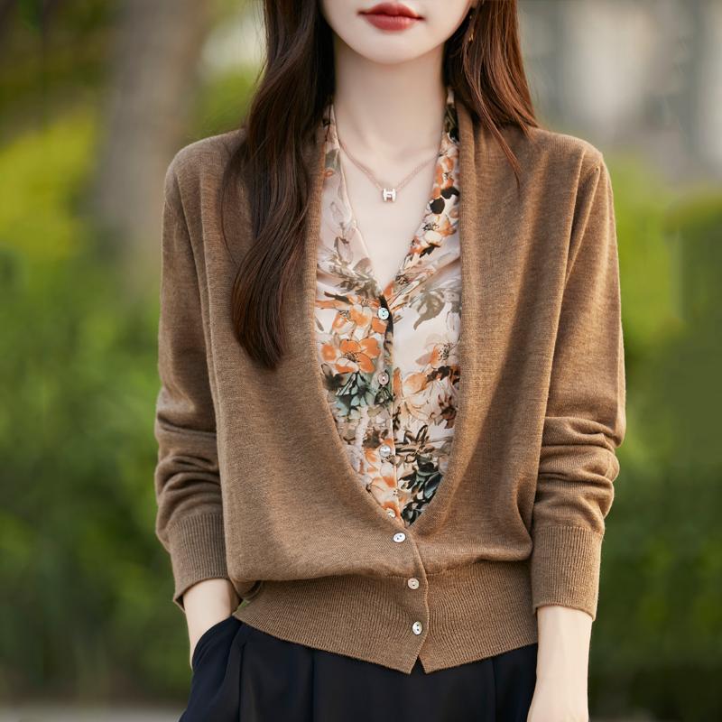 Женский кашемировый кардиган Qinghe кашемир 50% шерсть 50% шелк Женский осенне-зимний кашемировый кардиган мягкий и теплый