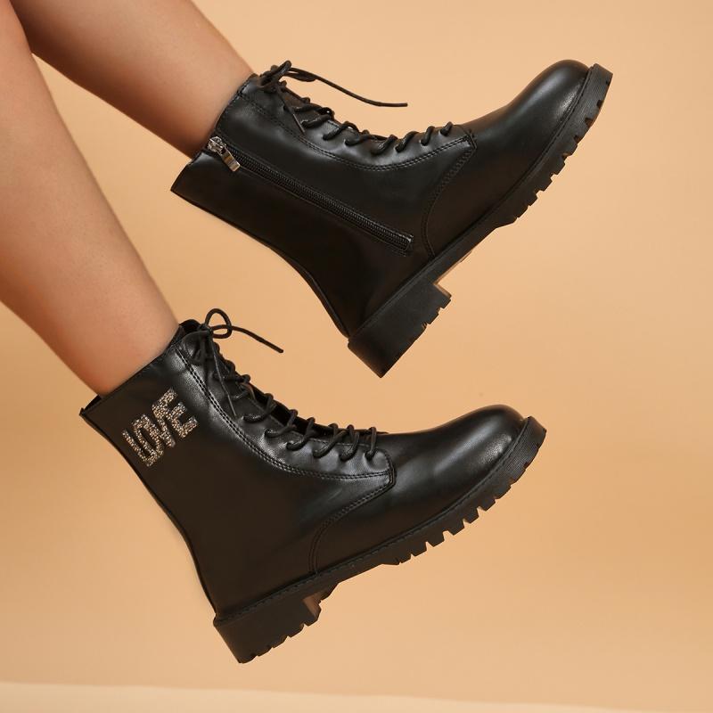 Botas Altas Mujer Новые осенние короткие однотонные модные женские ботинки с низким каблуком и боковой молнией