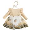 Baby One-piece Romper Dress and Headband Infant Toddler Long Sleeve Round Neck Romper