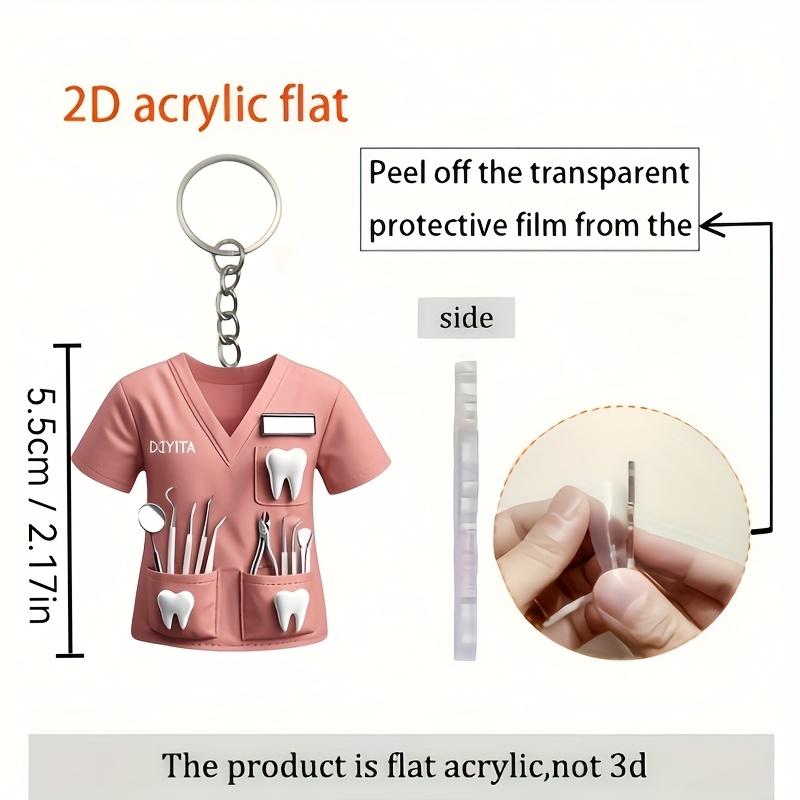 2D Акриловый Брелок Стоматолога Очаровательный Розовый Дизайн Костюма со Стоматологическими Инструментами, Водонепроницаемый Акрил, Идеальный Подарок для Женщин-Стоматологов