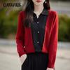 Autumn Color Collision Splicing Knit Sweater Women's Lapel Tops Spring and Autumn Outer Thin Sweater