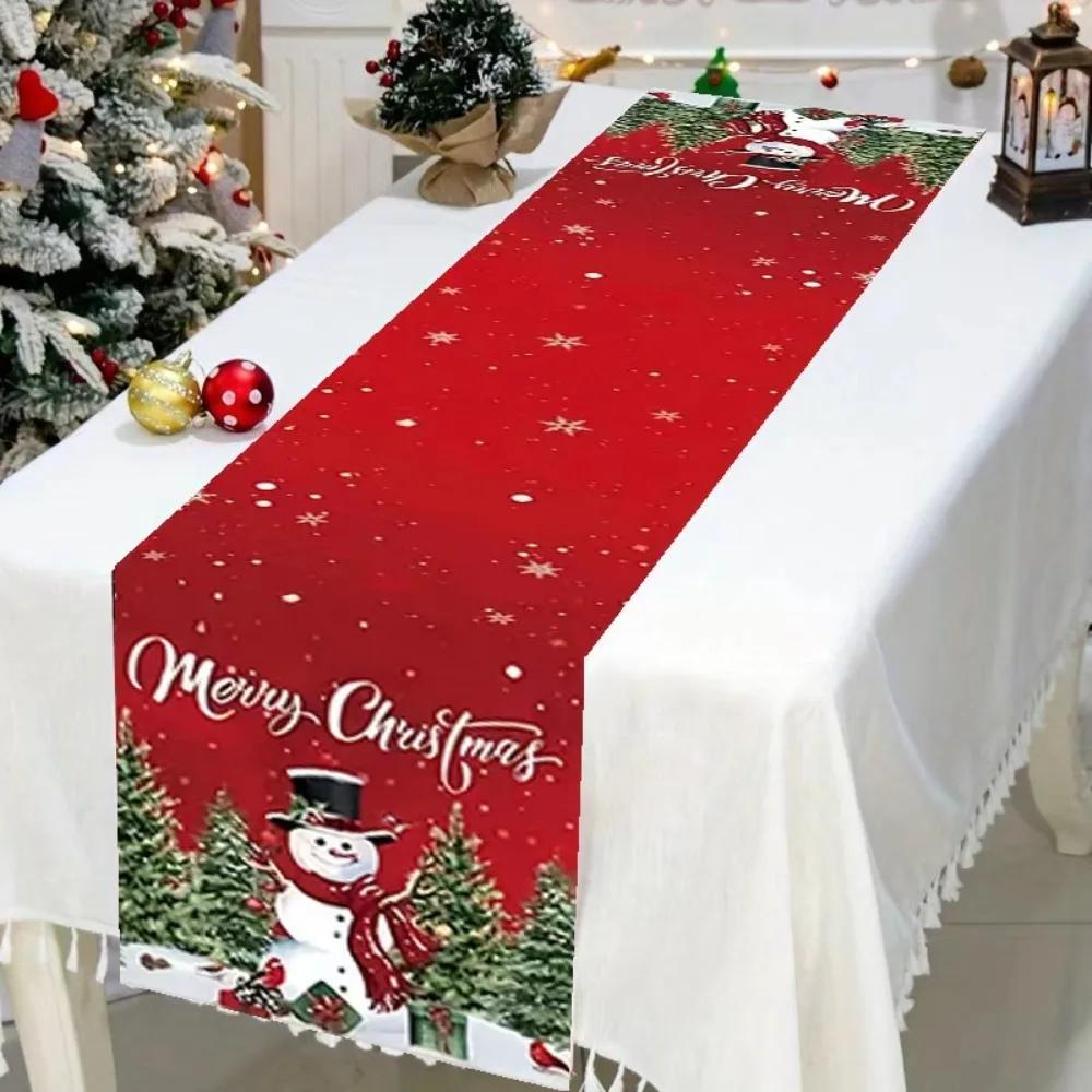 New Santa Claus Christmas Table Runner Elk Snowman Christmas Tablecloth New Year Xmas Table Flag Cover Home Decor