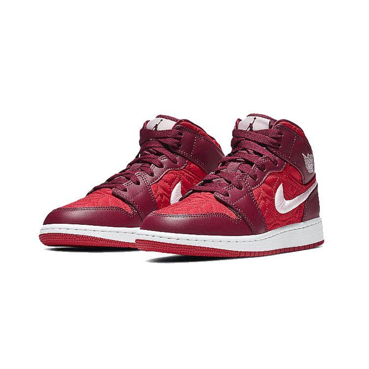 Air Jordan 1 Mid SE PS Красные стеганые детские кроссовки Gym-Red Dark-Beetroot White AV5173-600