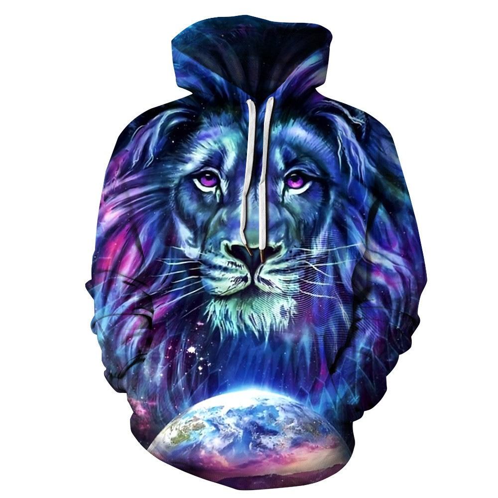 Осень Новая толстовка с капюшоном с принтом льва 3D Digital, повседневная свободная толстовка