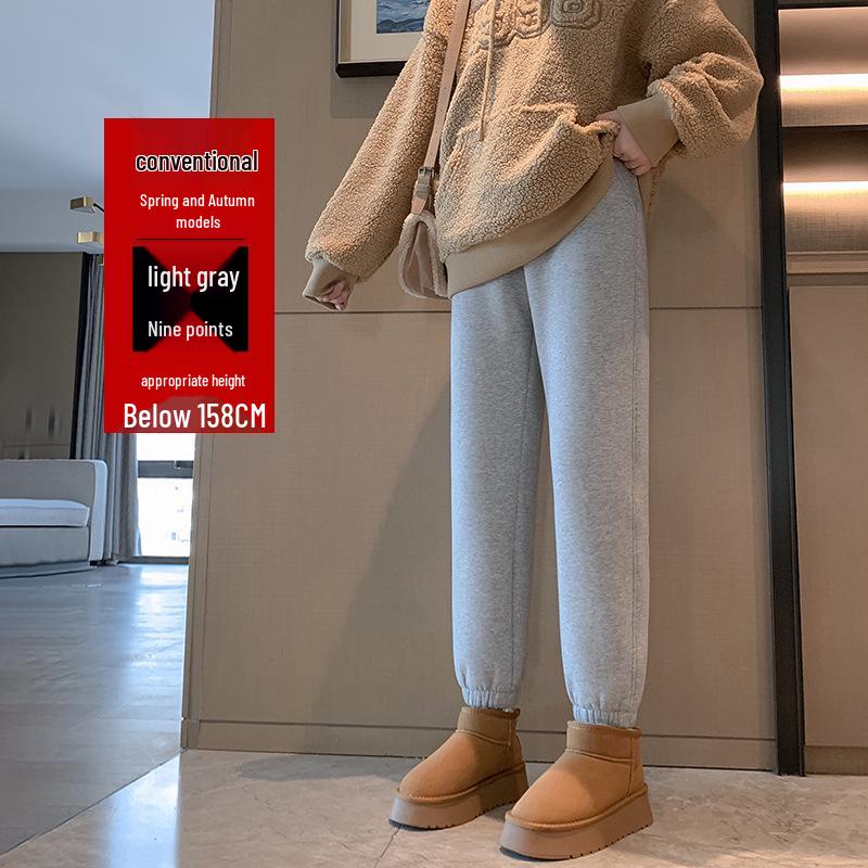 Женские флисовые спортивные штаны с высокой посадкой и манжетами - Толстые серые джоггеры для осени/зимы 2024
