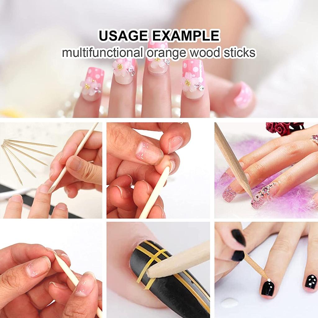 100pcs Nail Art Pusher Orange Wood Sticks Cuticle Pusher Remover Rhinestones Dotting Removal Manicure Pedicure Care Tools