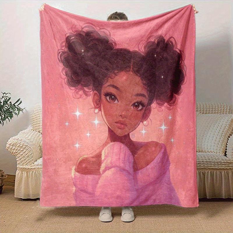 1pc Pink Printing Lightweight Flannel Blanket, Comfortable and Warm Blanket, for Camping Sofa Bed and Couch Office, Gift