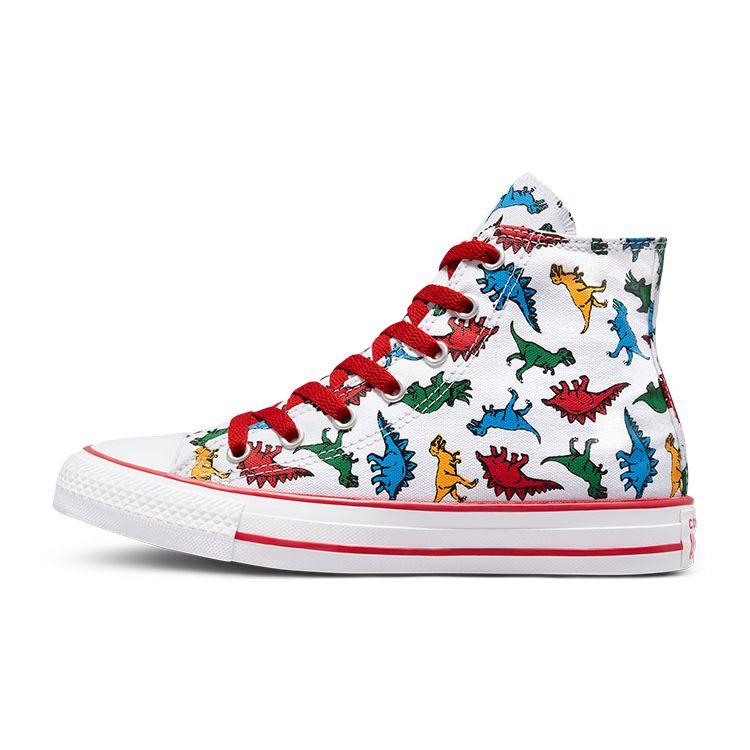 Converse All Star Dinosaur Print Durable High Top Canvas Shoes Kids Sneakers White A01668C