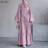 Женское повседневное платье с круглым вырезом, свободное, с длинными рукавами-буфами, мусульманское длинное платье