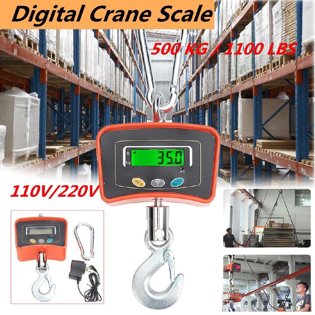 500 KG / 1100 LBS Digital Crane Scale Heavy Duty Industrial Hanging Scale LCD Weighing Scales High Accurate