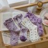 1pair Socks Women's Autumn and Winter Purple Flowers Tube Socks  Tide Retro Taro Puree Cheese Flowers Pile Pile Women's Socks