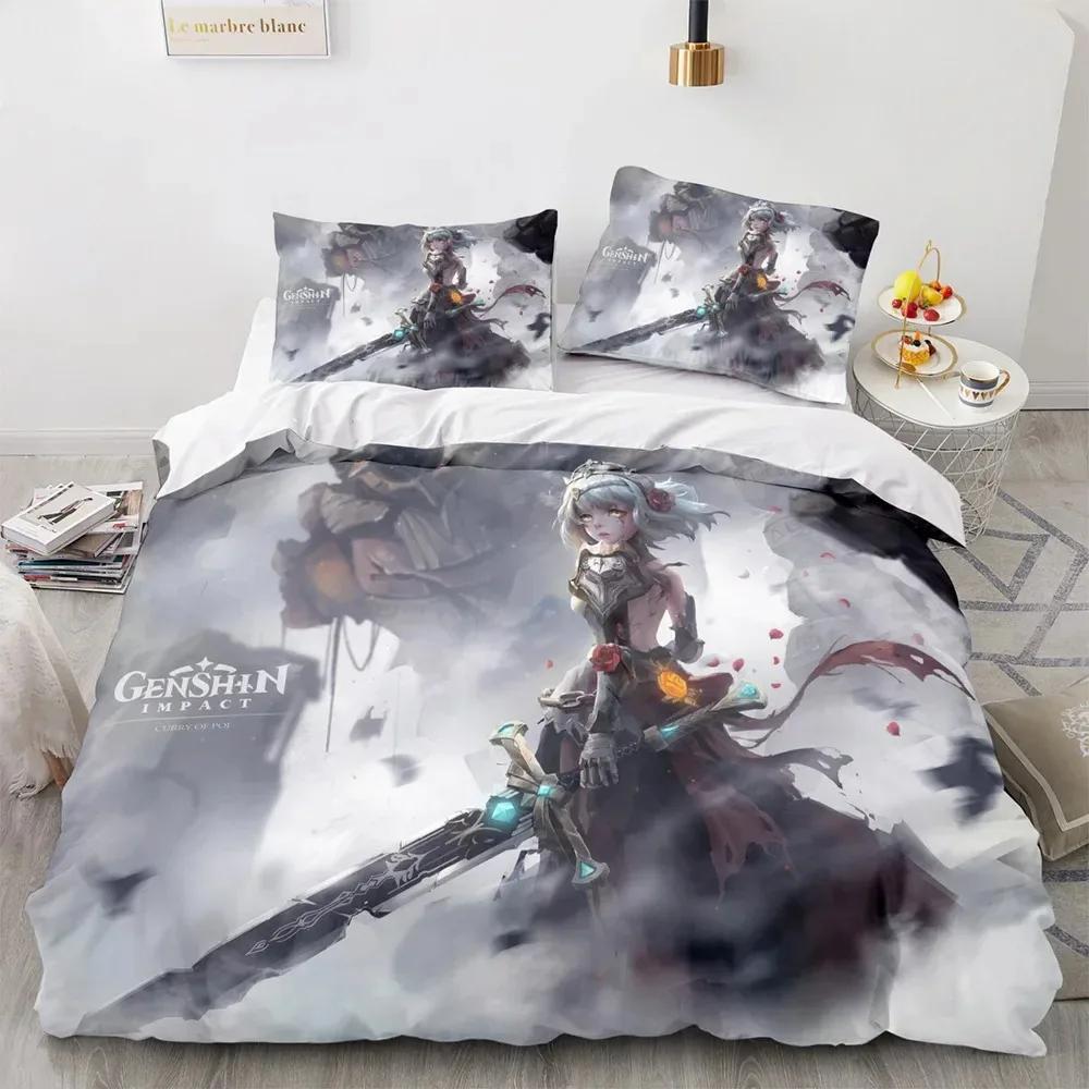 Game Genshin Impact Comforter Комплекты постельного белья Одеяло Покрывало Пододеяльник Наволочка 2-3 предмета Комплекты для мальчиков Взрослый размер