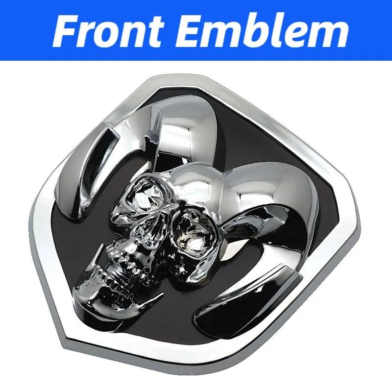 GXP1 Car Front Badge Tailgate Emblem for Dodge Ram 1500 2500 3500 HeavyDuty BigHorn 2010-2018 Skull ABS Car Sticker Pickup Decoration