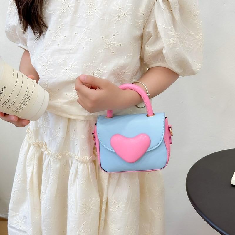 Cartoon Soft Heart Contrast Colors Shoulder Purse Adorable Girls Crossbody Bag