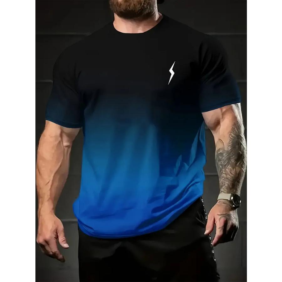 Летняя модная футболка с круглым вырезом и коротким рукавом - яркий графический принт Thunder, градиентный цвет, мягкая, повседневный топ для отдыха для мужчин